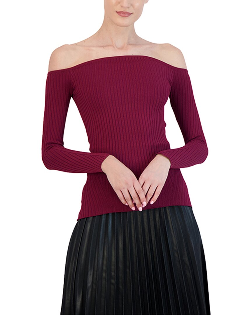Bcbgmaxazria Ribbed Off-shoulder Pullover Sweater In Red