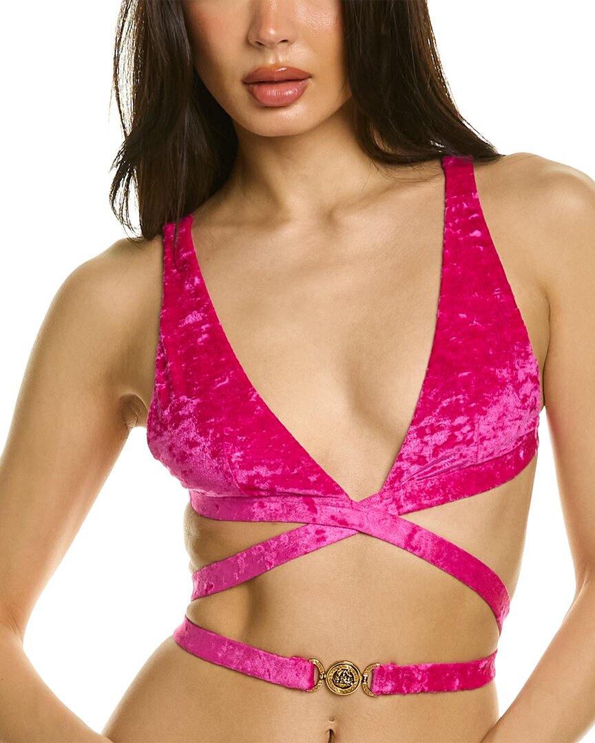 Shop Versace Medusa 95 Velvet Bikini Top In Pink