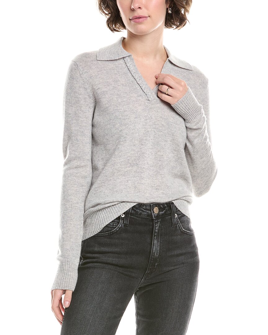 Incashmere Braided Trim Cashmere Polo Sweater In Gray