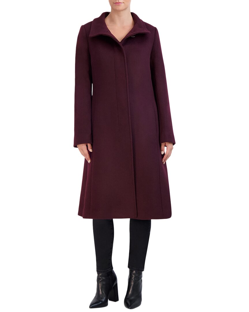 Cole Haan Stand Collar Wool-blend Pant Coat In Burgundy