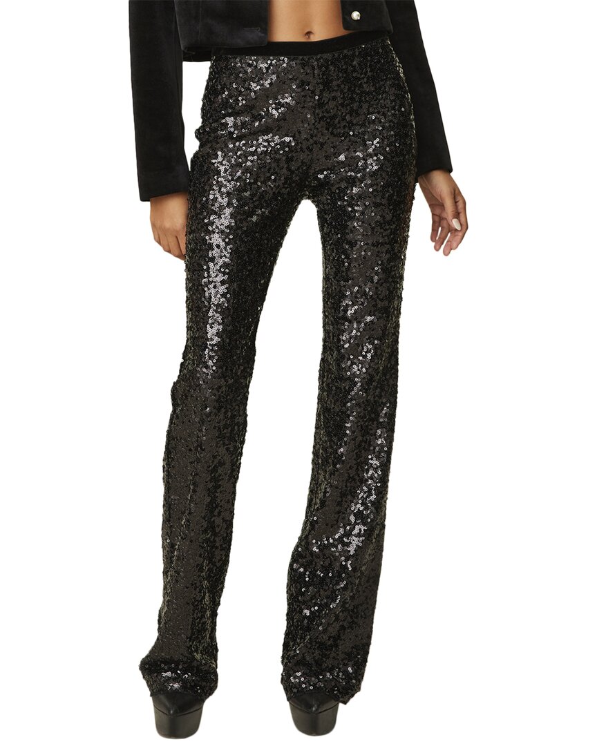 Loveshackfancy Journee Velvet-trimmed Sequined Crepe Straight-leg Pants In Black