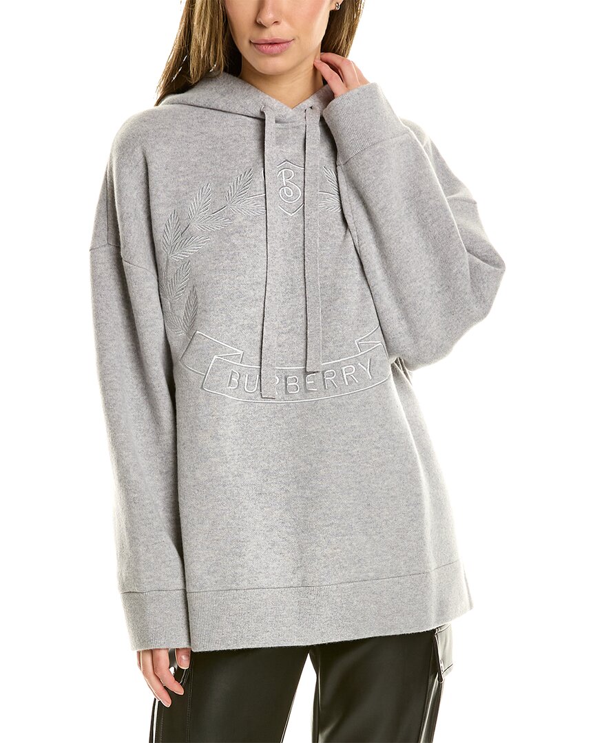 Burberry Oak Leaf Crest Cashmere Blend Oversized Hoodie In Grey
