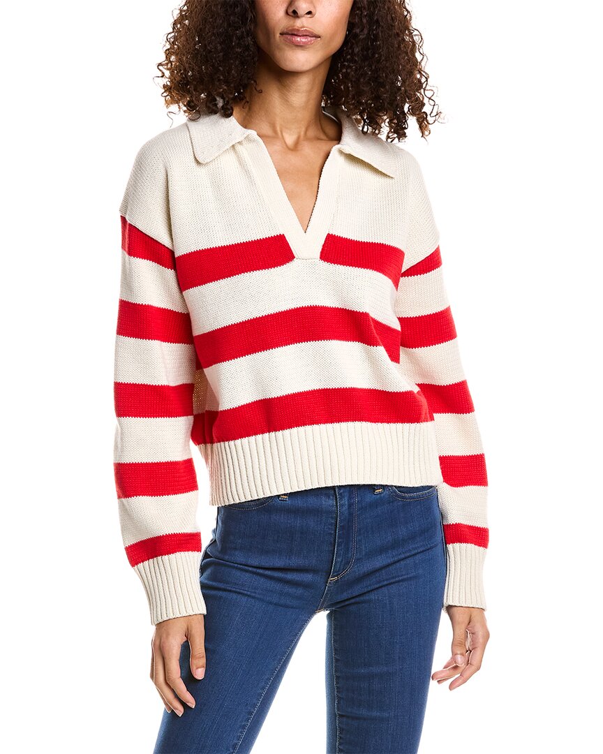 Shop Dress Forum Triple Stripe Collared Sweater In Red