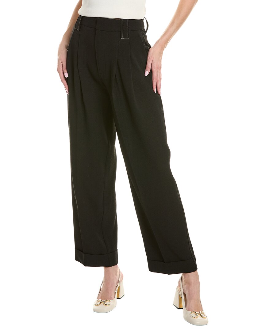 Shop Ganni Loose Fit Mid-waist Pleat Pant In Black