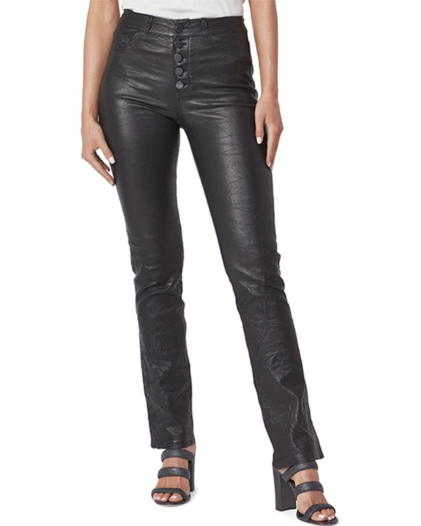 Shop Paige Hoxton Leather Straight Jean In Black