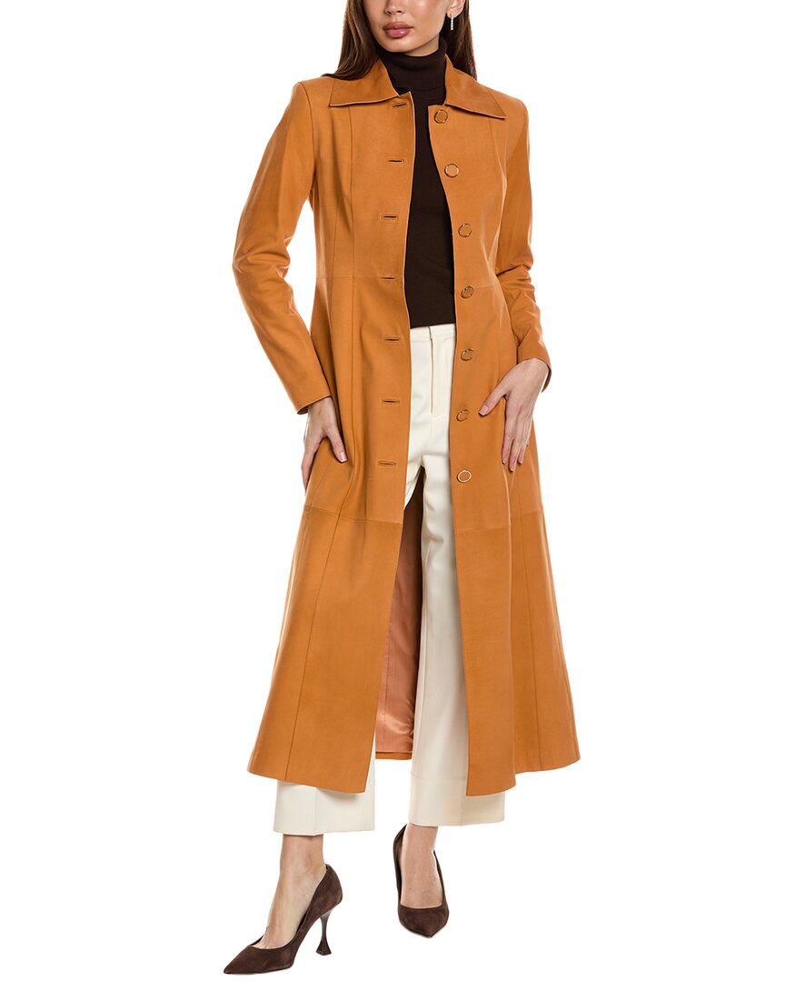 Lafayette 148 New York Leather Pointed Collar Coat In Brown