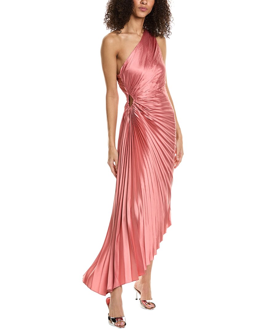 Dress Forum Asymmetrical Pleated Maxi Dress In Pink