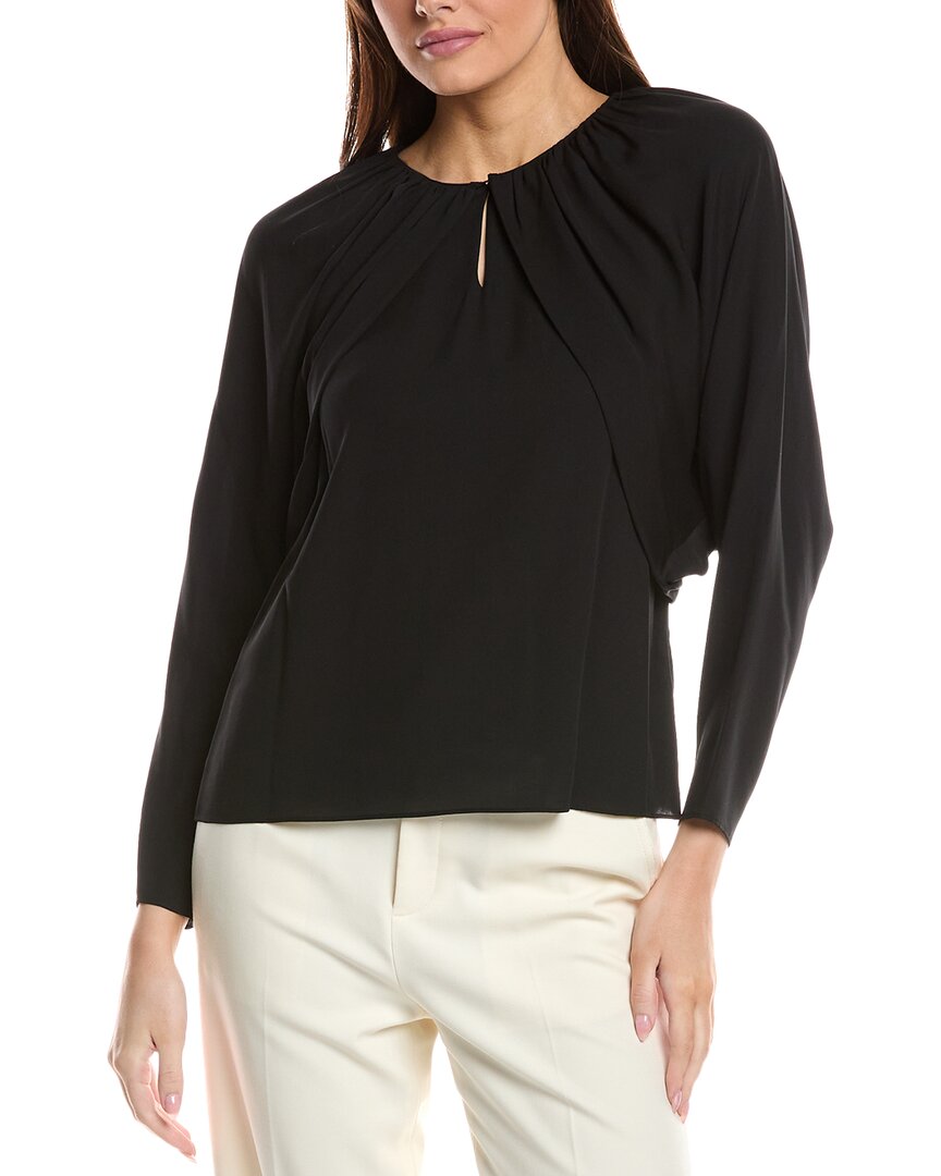 Lafayette 148 Ruched Bolero-sleeve Georgette Blouse In Black