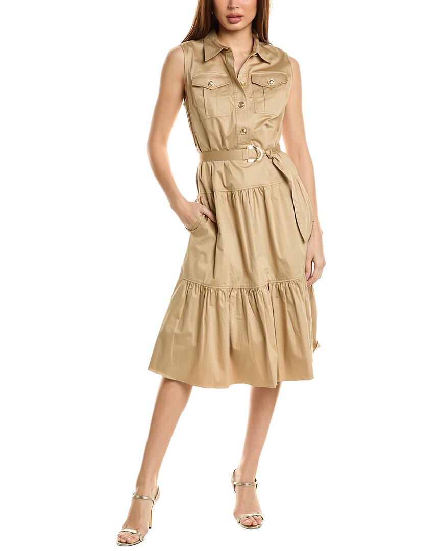 Elie Tahari Ellie Tahari Tiered Midi Dress In Beige | ModeSens