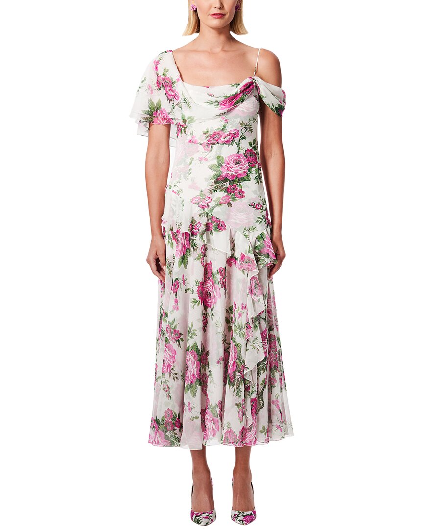 Carolina Herrera Draped Shoulder Silk Midi Dress