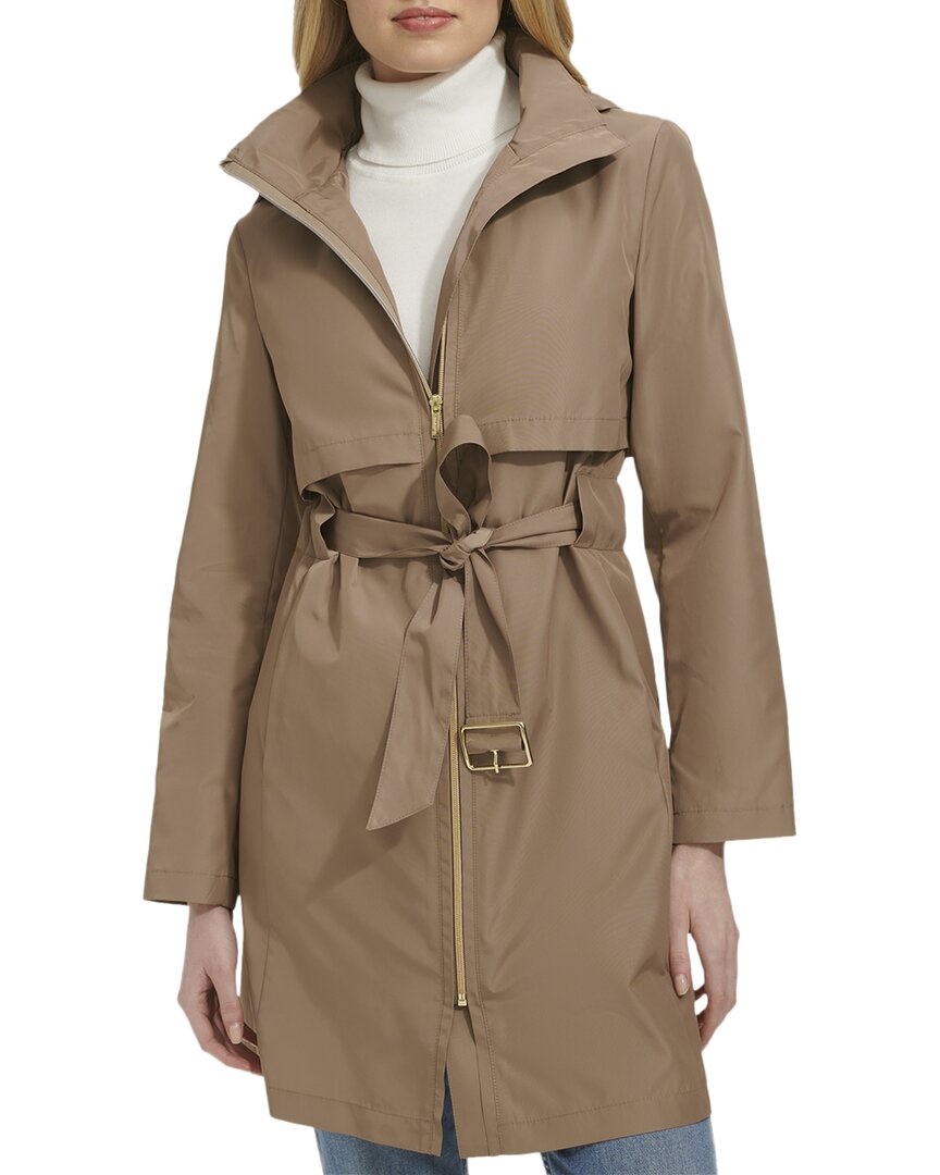 Cole Haan Zip Up Trench Coat In Brown