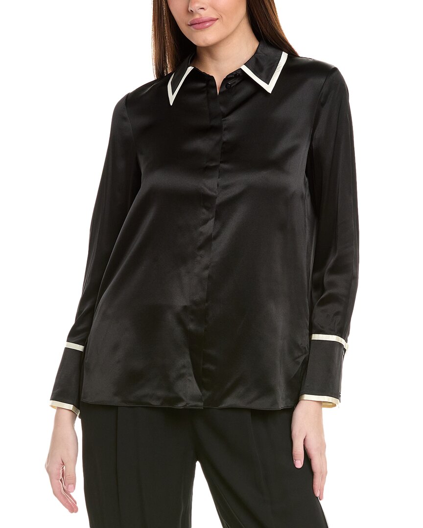 Reiss Black Silk Contrast Trim Button-through Shirt In Black