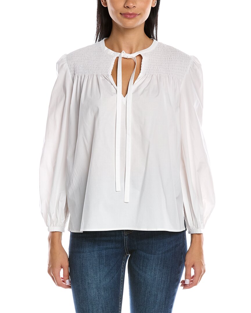 Derek Lam 10 Crosby - Austin Smocked Top Blouse in Optic White