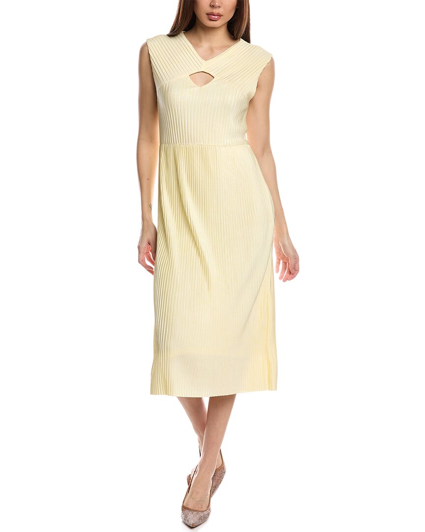 Hugo Boss Sleeveless Dress In High-shine Pliss Fabric In Yellow