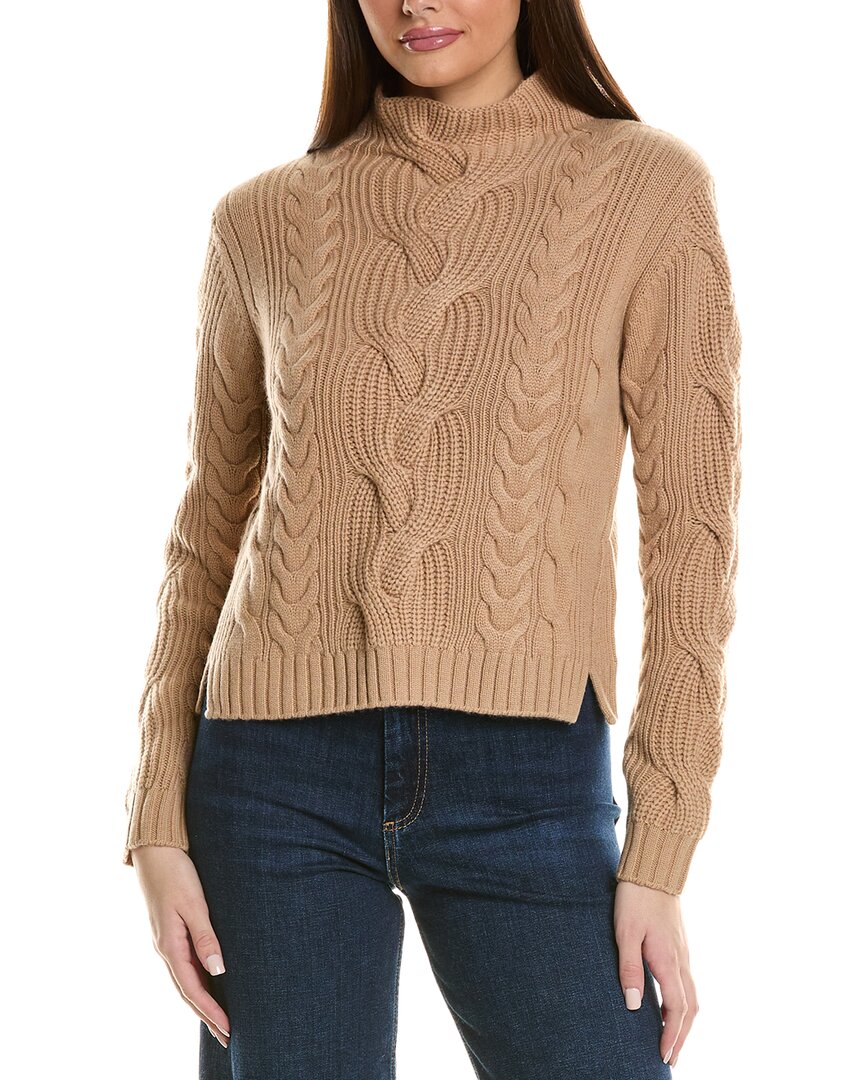 Hannah Rose Chunky Cable Funnel Neck Wool & Cashmere-blend Sweater In Brown