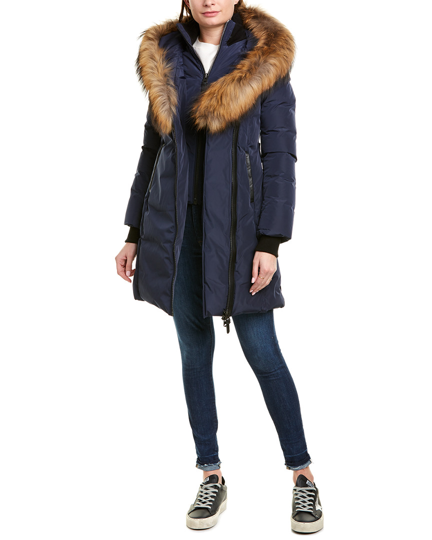 Mackage Kay Leather-Trim Down Coat Women's Blue M | eBay