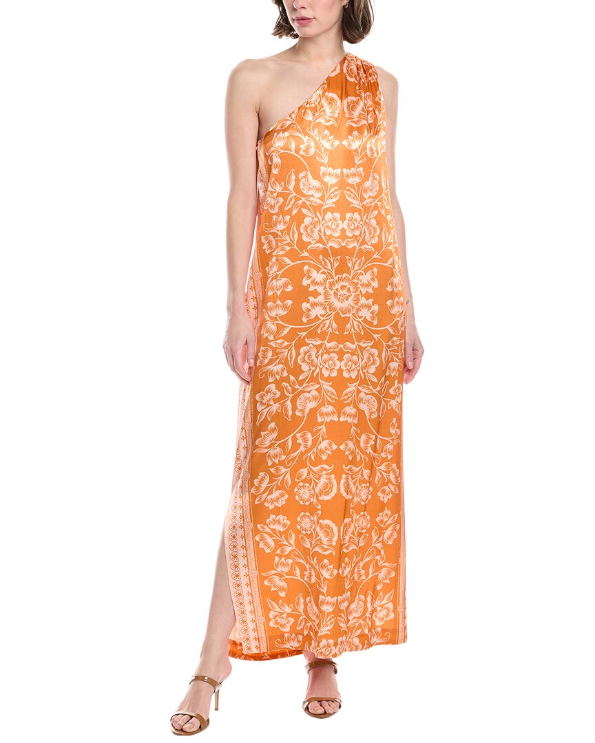Hermoza Hilde Linen-blend Midi Dress In Orange