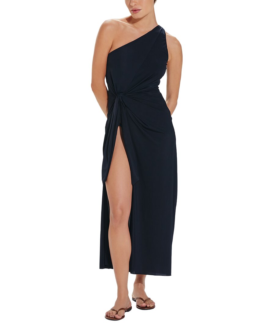 Vix Kiana Asymmetric Twist-front Coverup Maxi Dress In Black