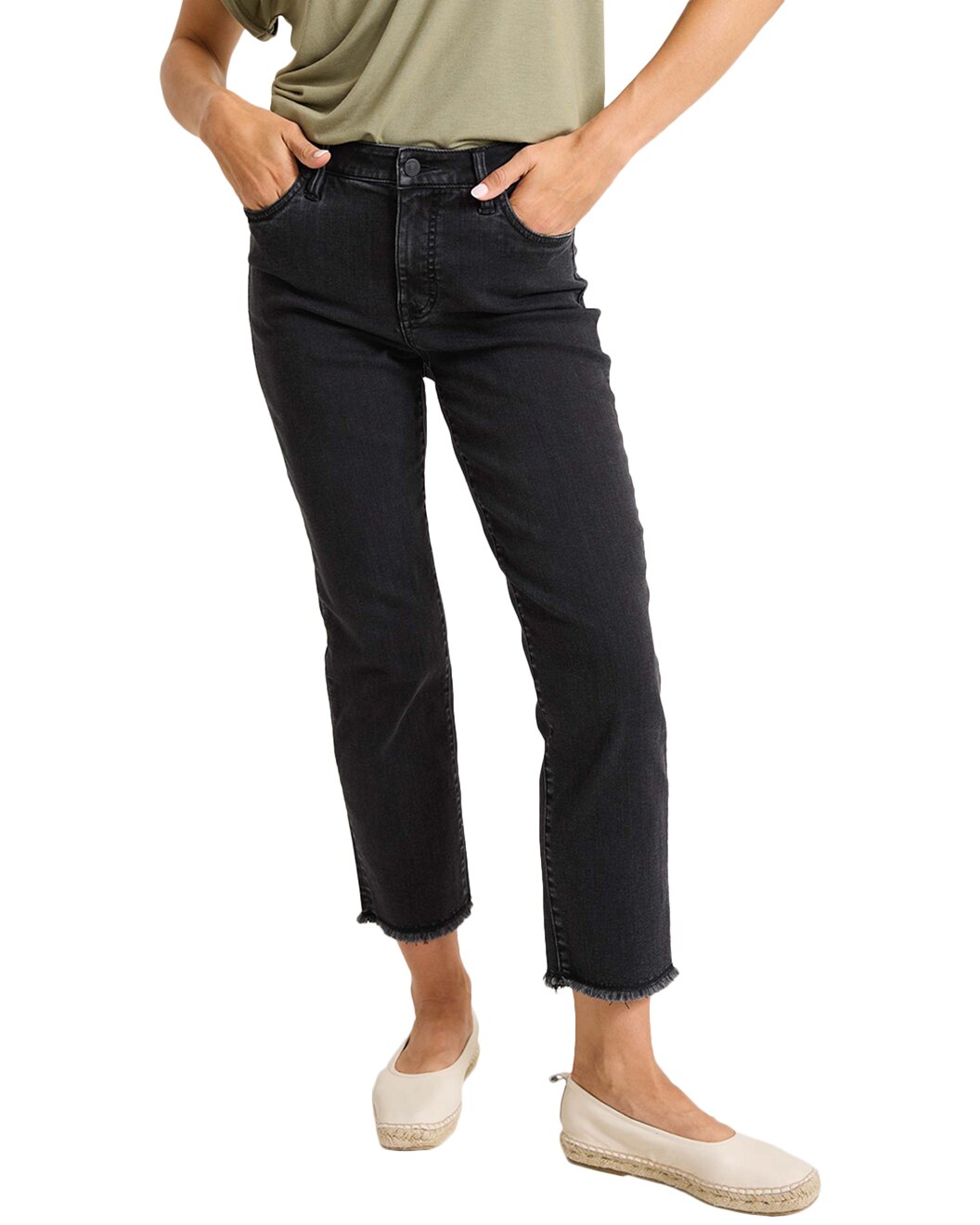 Black High Rise Crop Straight Jean