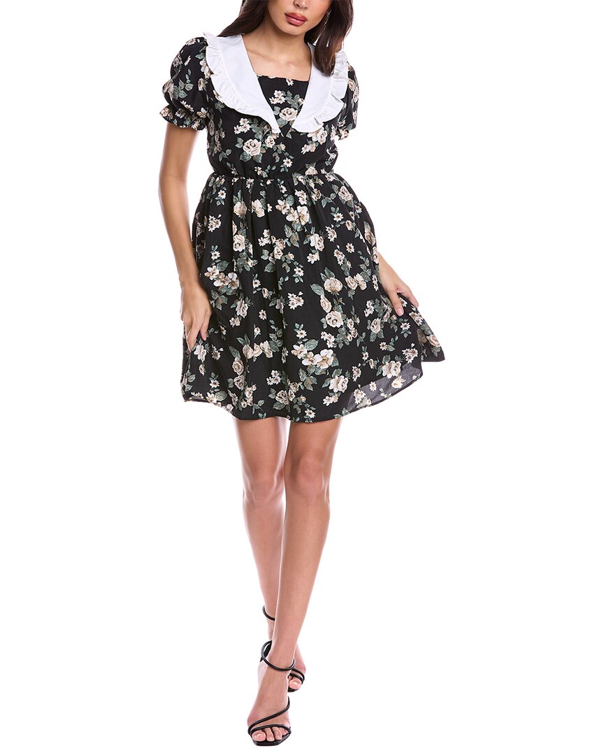 Shop Avantlook Floral Mini Dress In Black