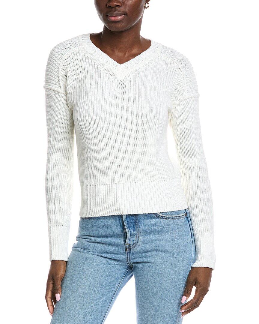 Autumn Cashmere Cotton By  Exposed Seam V-neck Sweater In White