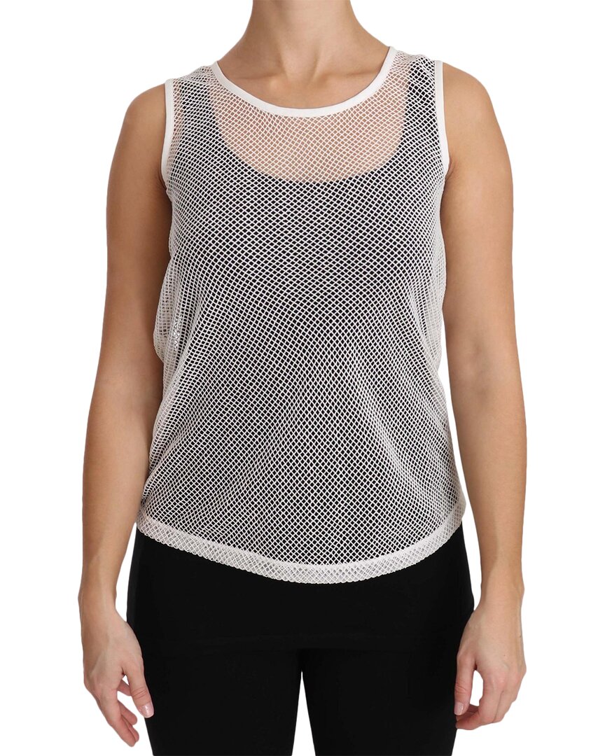 Dolce & Gabbana White Net Transparent Sleeveless Tank Top In White