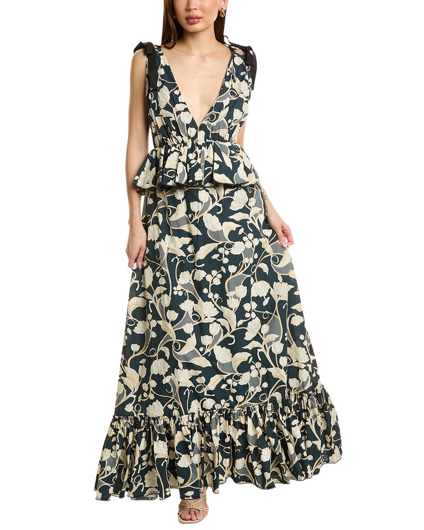 Agua By Agua Bendita Infinito Perla Cotton Peplum Maxi Dress In Blue