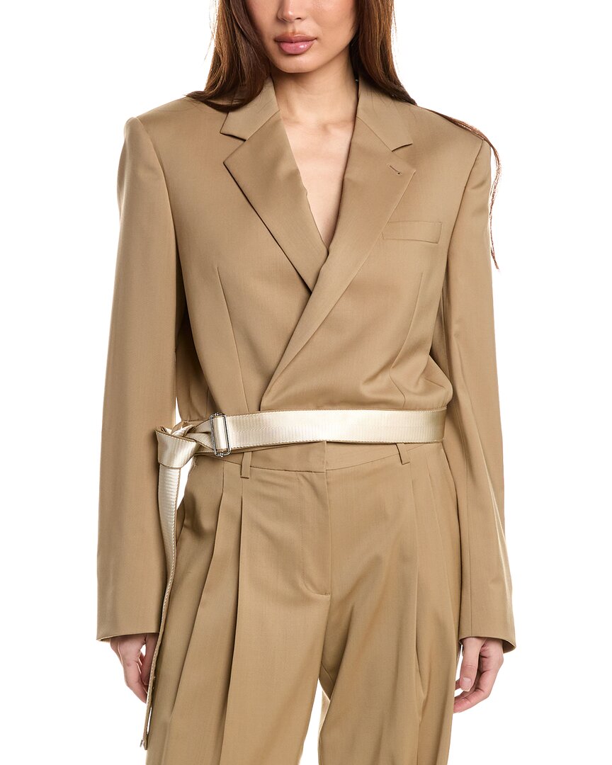 Helmut Lang Wrap Wool Blazer In Brown