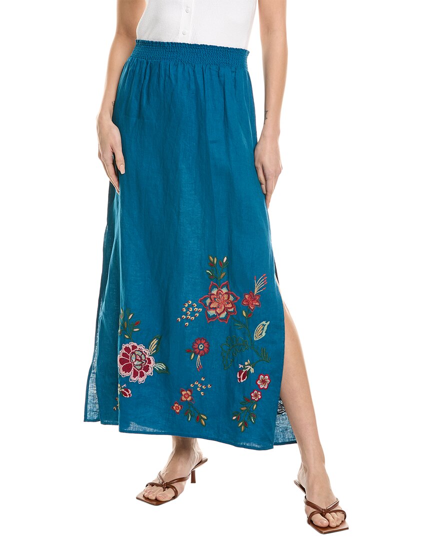 Shop Johnny Was Messine High Slit Linen Skirt In Blue