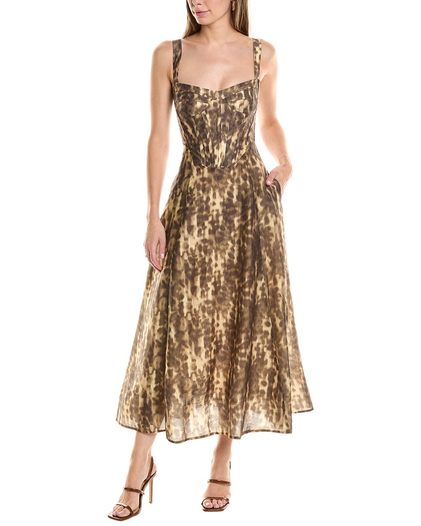 Bardot Lilah Corset Midi Dress Leopard In Brown