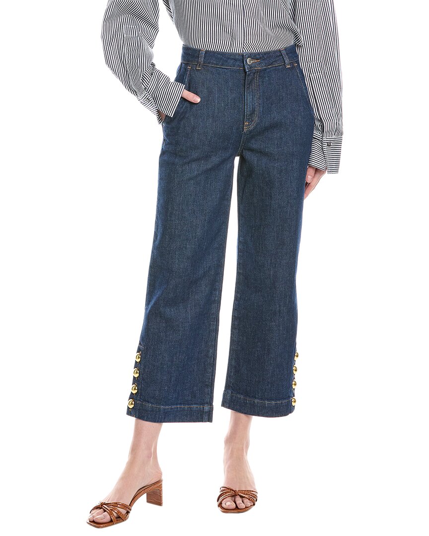 Simkhai Hyra Buttoned Vent Deep Indigo Cropped Jean In Blue