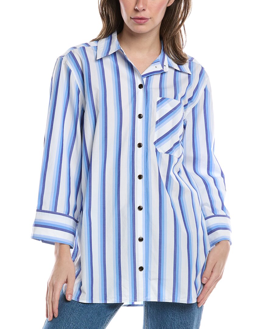 Shop Ganni Striped Shirt In Blue