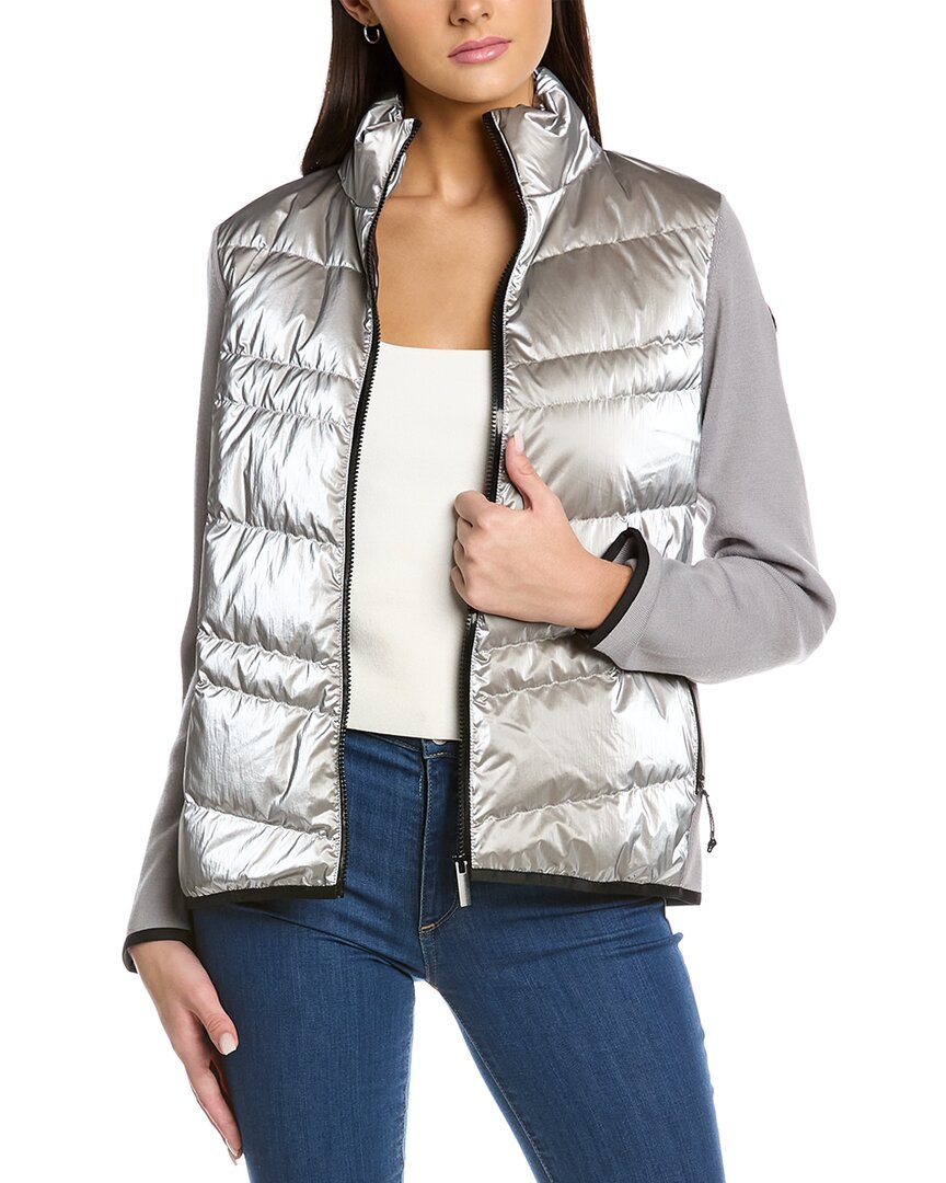 Moncler Paneled Wool-blend And Quilted Shell Down Jacket In Silver