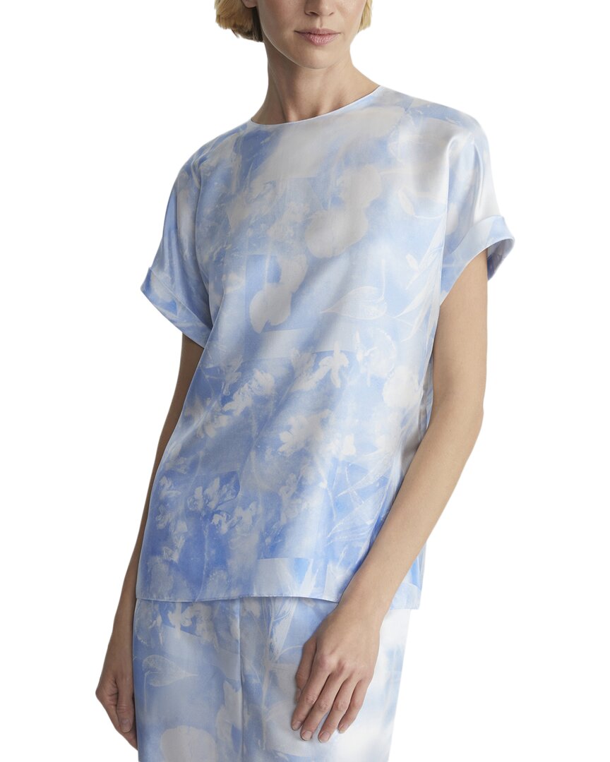 Lafayette 148 New York Cuffed Short Sleeve Silk Blouse