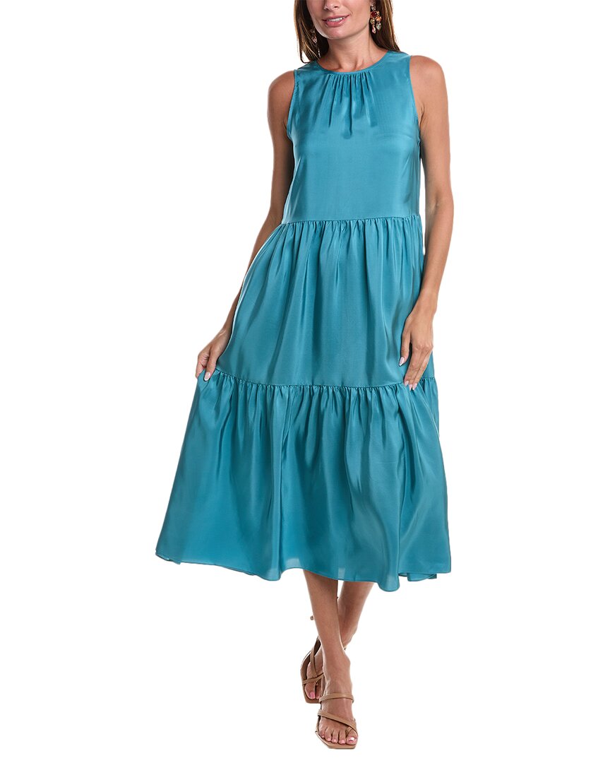Eileen Fisher Tiered Silk Dress In Blue