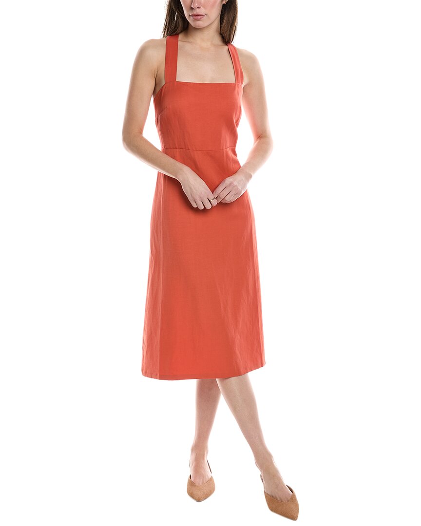 Shop Theory Crossback Linen-blend Midi Dress In Orange