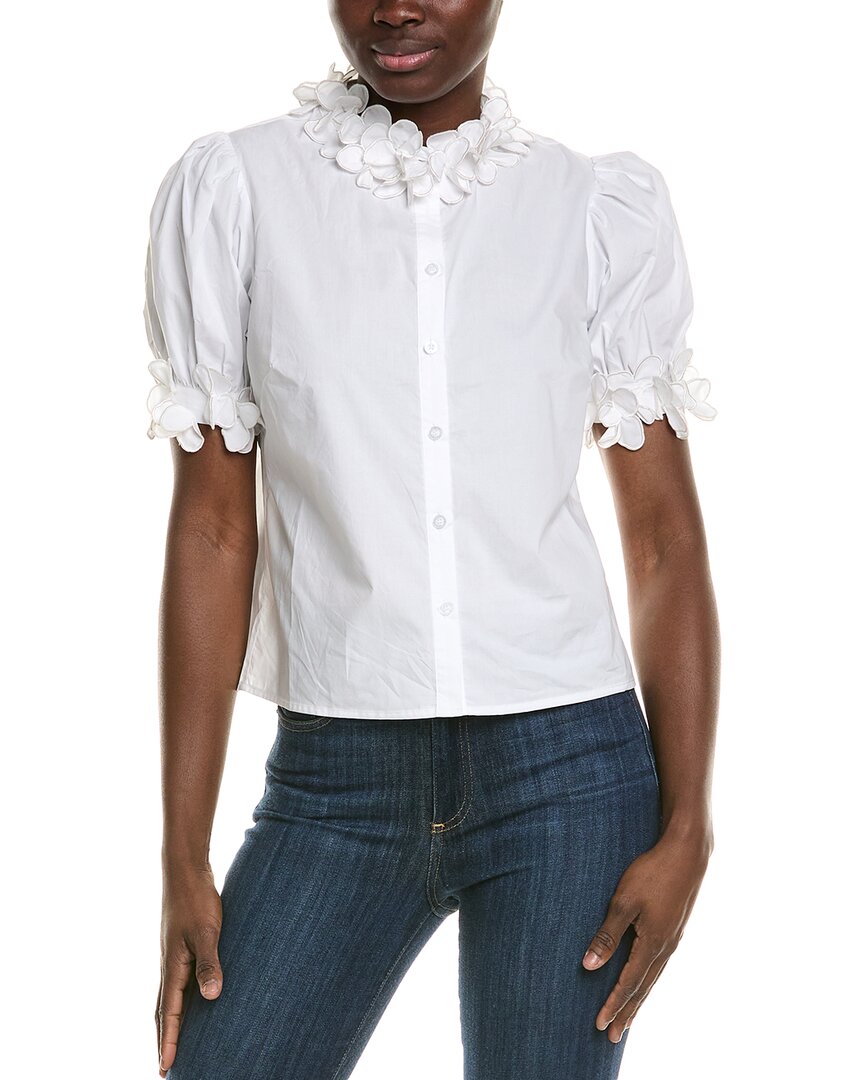 Stellah 3d Floral Trim Blouse In White