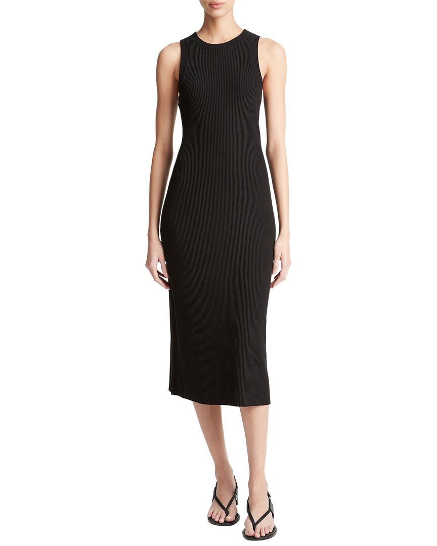 Vince Ribbed High-neck Tank Dress In Black