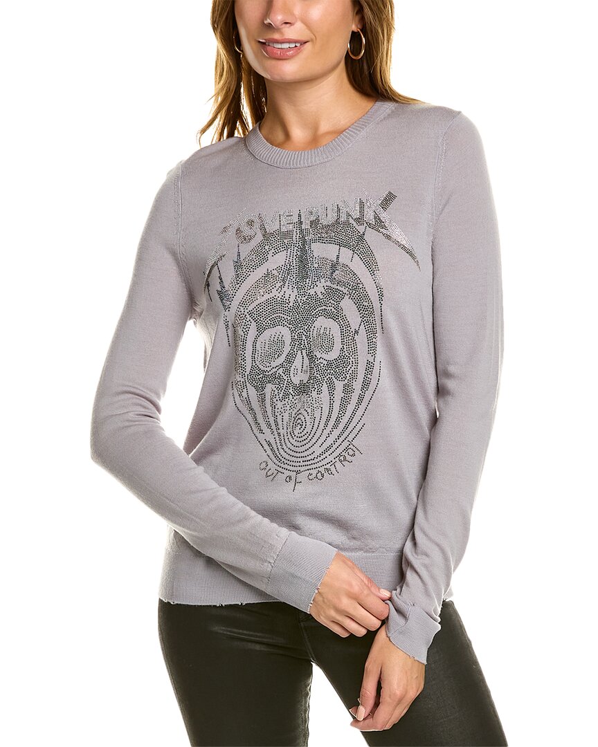 Shop Zadig & Voltaire Miss Punk Strass Wool Sweater In Grey