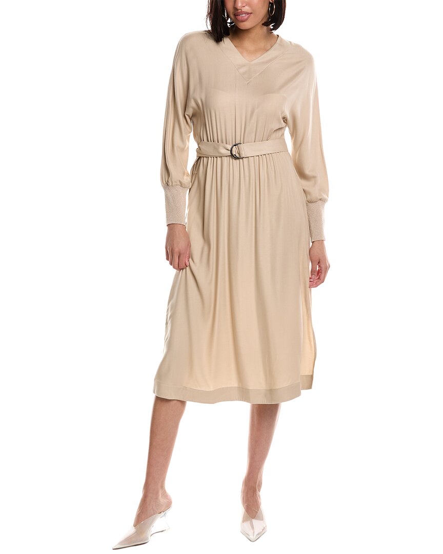 Shop Peserico Wool-blend Midi Dress In Beige