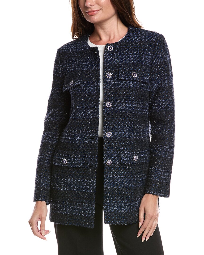 St John St. John Eyelash Tweed Wool-blend Topper Jacket In Blue
