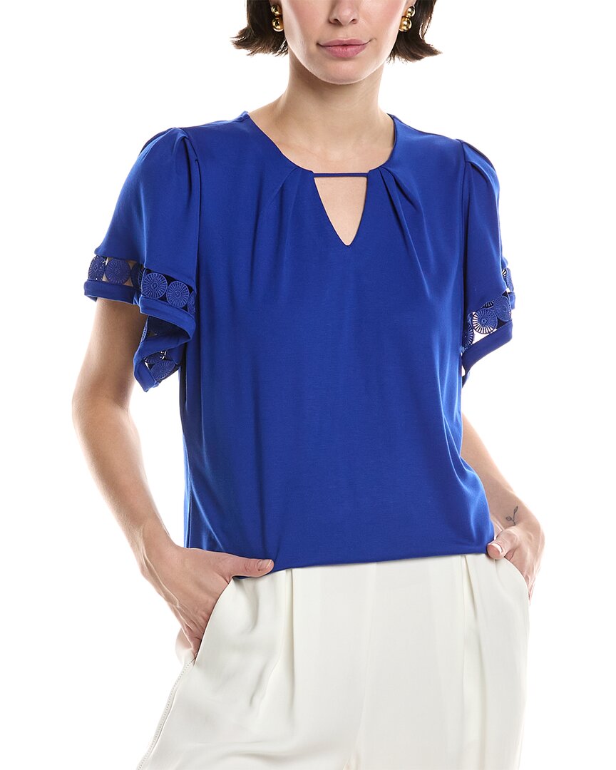 Anne Klein Harmony Pleated Neck Top In Blue
