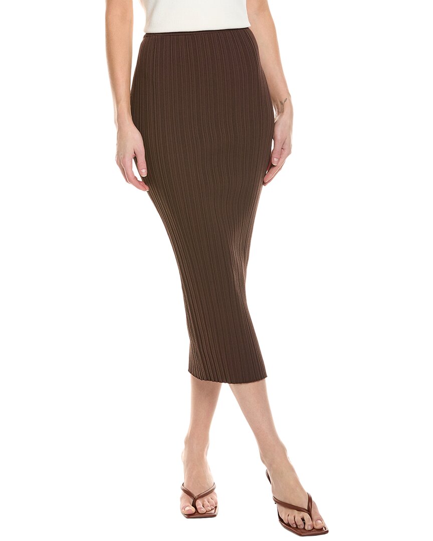 Shop Wayf Ribbed Midi Skirt In Brown
