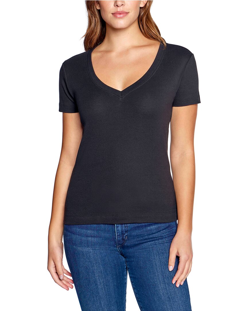 Shop Three Dots Solid V-neck T-shirt In Black