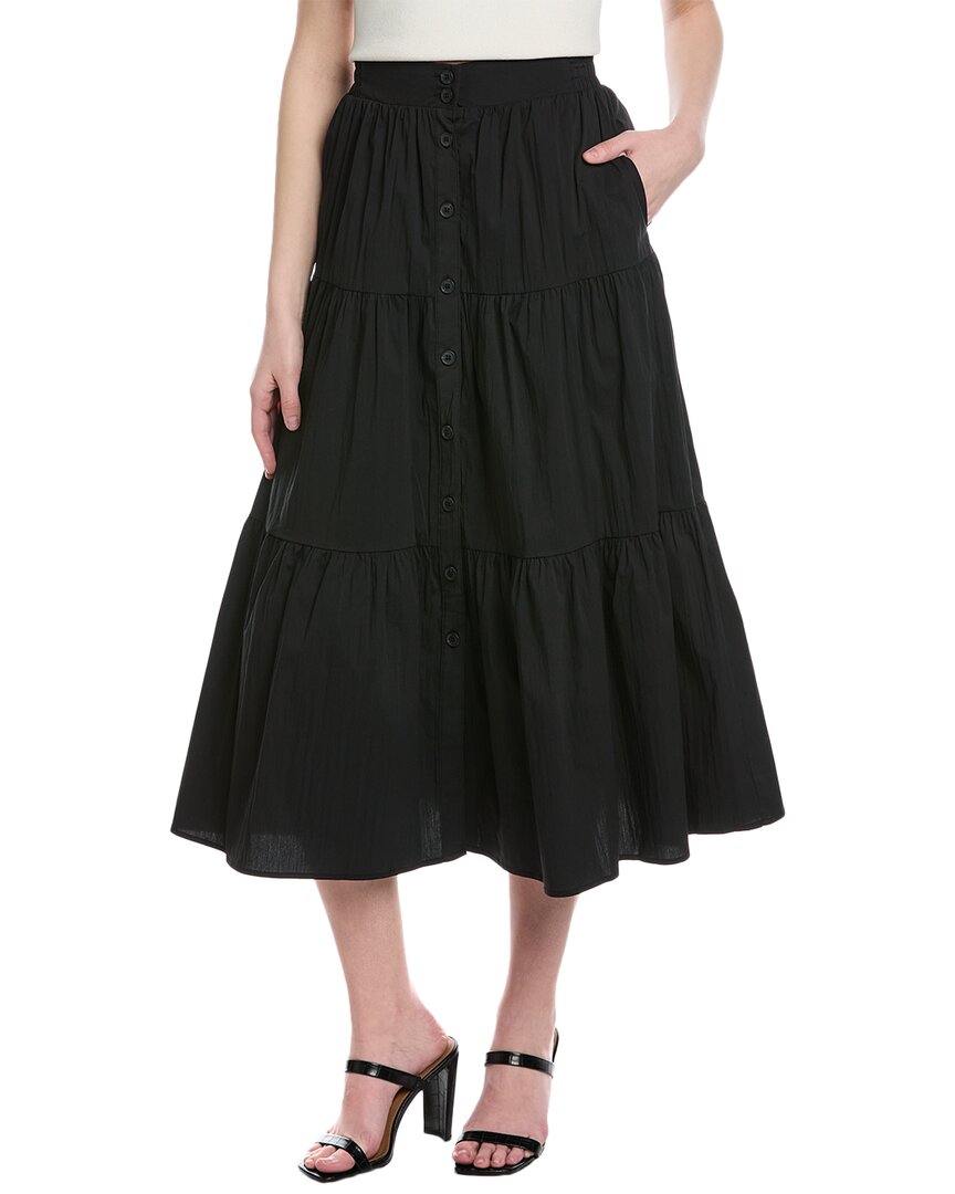 T Tahari Button-down Tiered Maxi Skirt In Black