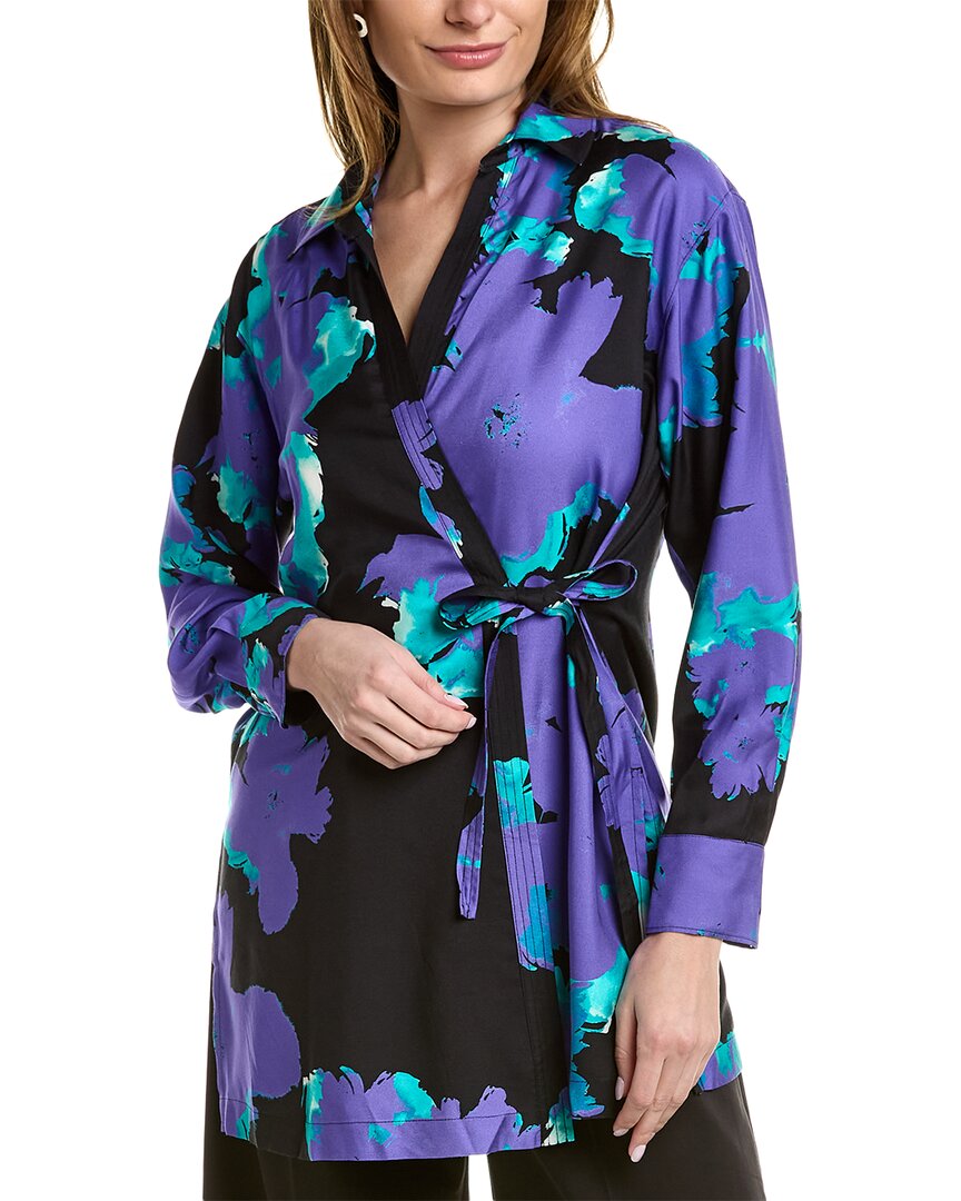 Shop Natori Taichou Silk-blend Tie Shirt In Purple