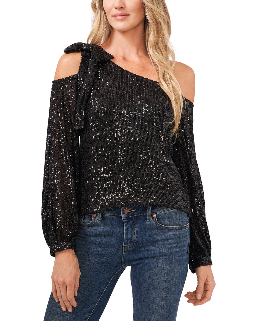Cece Womens Sequined One Shoulder Blouse In Black