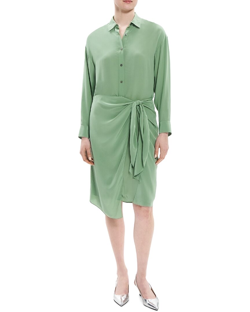 Theory Sarong Wrap-skirt Knee-length Shirtdress In Green