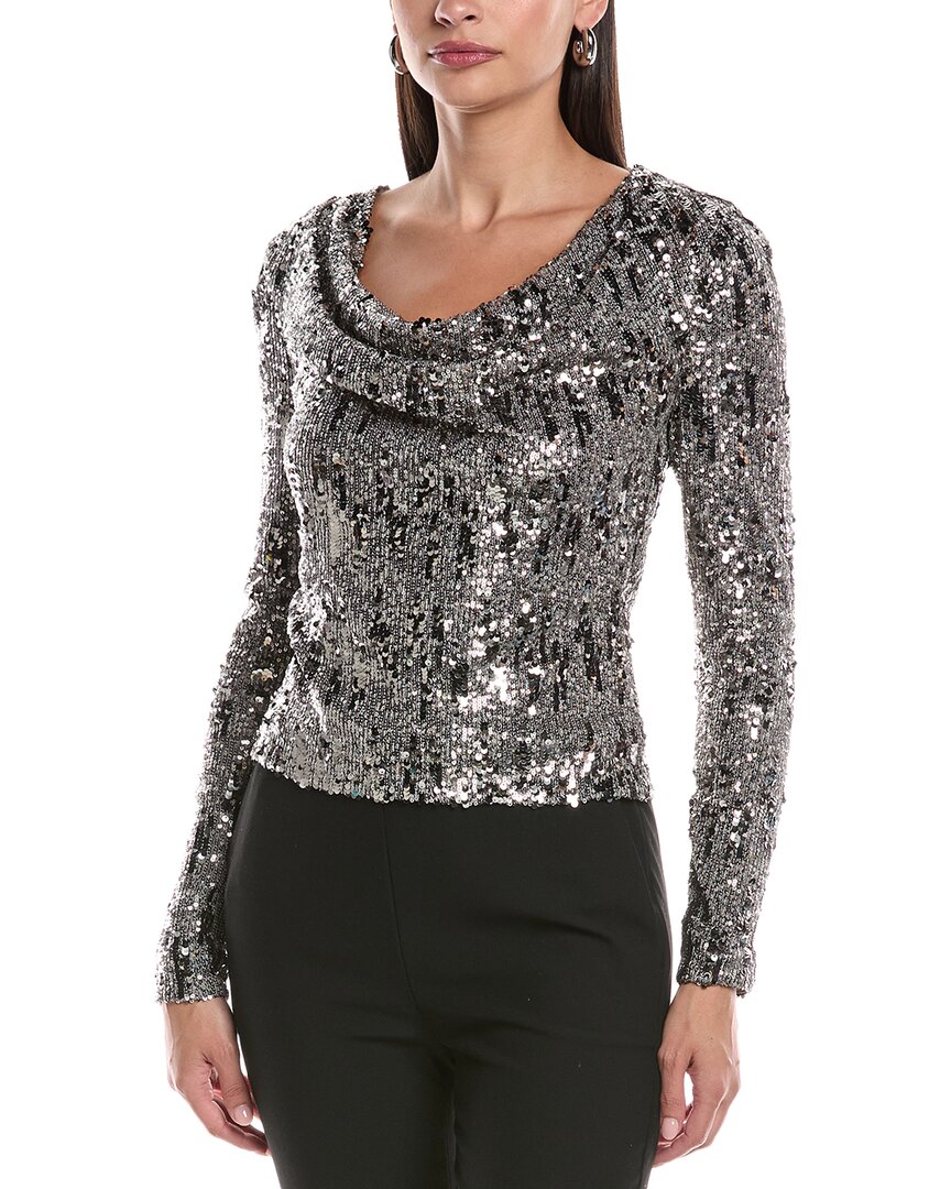 Ramy Brook Nicole Long Sleeve Sequin Top In Gray
