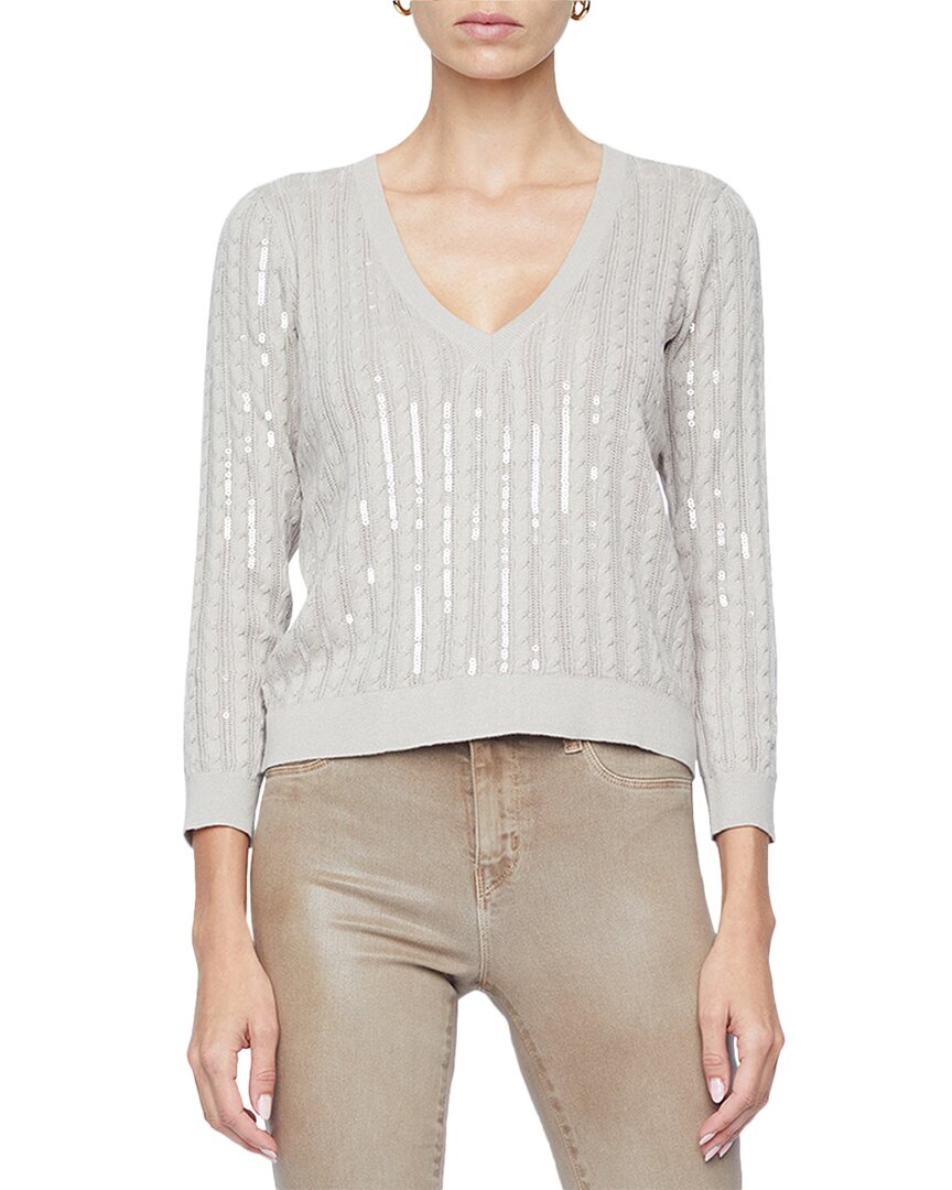 L Agence Trinity Sequin Stripe Sweater In Pale Neutral